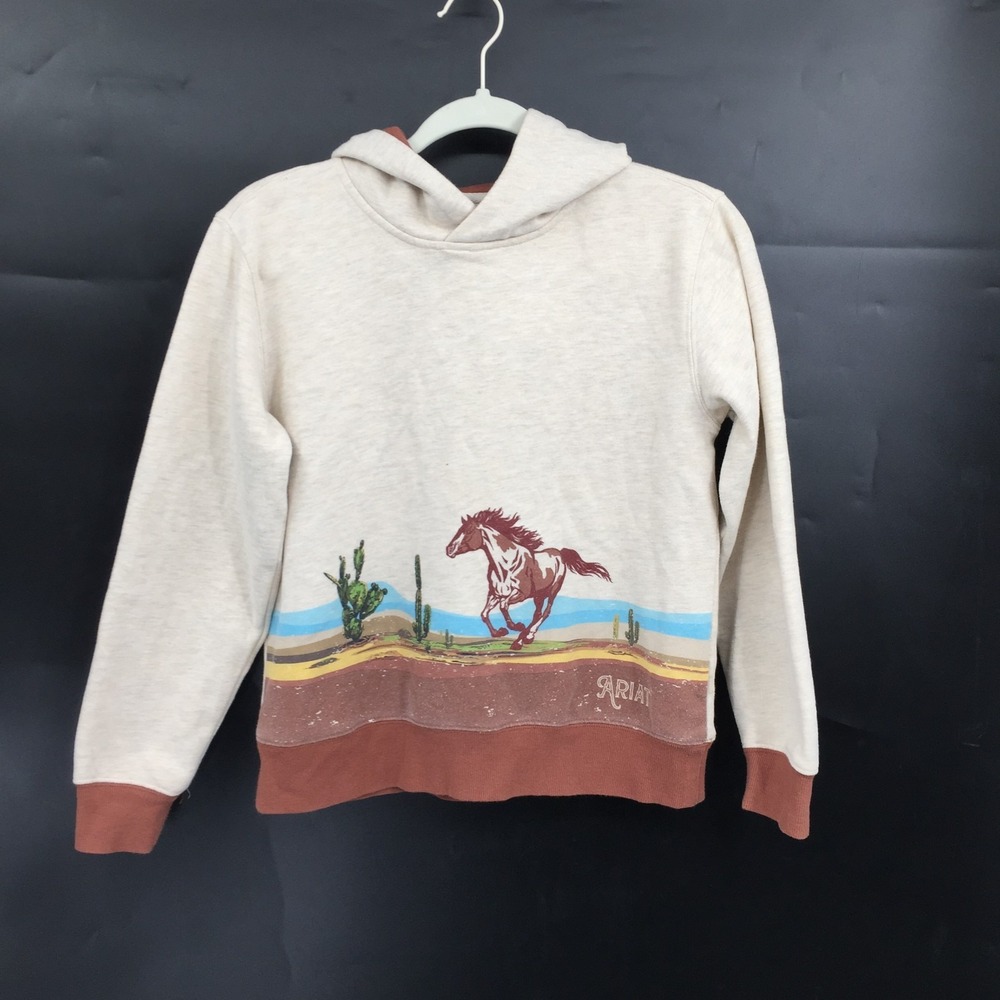 Ariat REAL western horse hoodie kids pullover sweatshirt Cream brown XL 14 READ